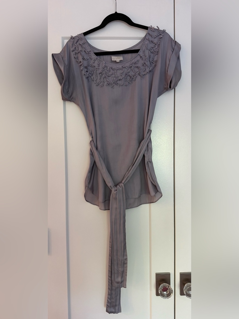 Silky Lavender Short Sleeve Wrap Top